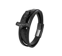 PVUVTNAHW Leather Braided Viking Bracelets Thor's Hammer Wrap Cuff Wirstband With Closure For Men(19cm,Black)