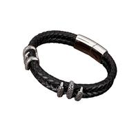 PVUVTNAHW Luxury Stainless Steel Gold Plate Dragon Claw Double Layer Braided Genuine Leather Bracelet For Men(23cm,Silver)