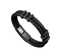 PVUVTNAHW Luxury Stainless Steel Gold Plate Dragon Claw Double Layer Braided Genuine Leather Bracelet For Men(19cm,Black)