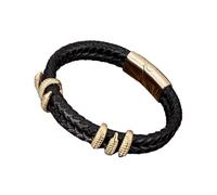 PVUVTNAHW Luxury Stainless Steel Gold Plate Dragon Claw Double Layer Braided Genuine Leather Bracelet For Men(21cm,Gold)