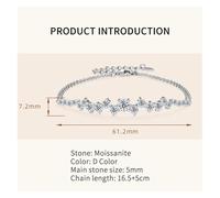 PVUVTNAHW Moissanite Bracelet 925 Sterling Silver Adjustable Double Chain Bracelets for Women(Silver_16.5-21.5cm)