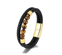 PVUVTNAHW Multi-layer Braided Leather Charm Bracelet Peacock Green Tiger Eye Stone For Men Simple Stainless Steel Jewelry(23cm,Gold Tiger Eyes)