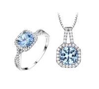 PVUVTNAHW Nano Sky Blue Jewelry Set 5A Round Zircon Cross Rings Octagon Pendant For Women Engagement(8)
