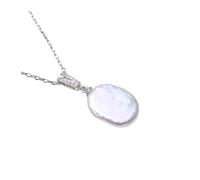 PVUVTNAHW Natural Baroque Flat Pearl Pendant 925 Silver Necklace For Wedding Birthday Gift(White)