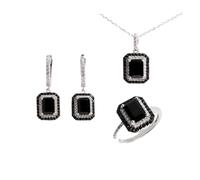 PVUVTNAHW Natural Black Spinel Ring Earrings Necklace Jewelry Set 925 Sterling Silver Gems Women's Jewelry(6)