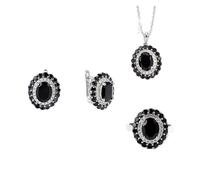 PVUVTNAHW Natural Black Spinel Ring Earrings Necklace Set S925 Silver Luxury For Women Anniversary(10)