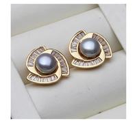PVUVTNAHW Natural Freshwater Black Pearl Earrings Trendy Pierced Pearl Earrings For Woman(Grey)