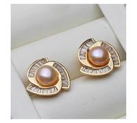 PVUVTNAHW Natural Freshwater Black Pearl Earrings Trendy Pierced Pearl Earrings For Woman(Pink)