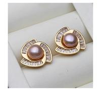 PVUVTNAHW Natural Freshwater Black Pearl Earrings Trendy Pierced Pearl Earrings For Woman(Purple)