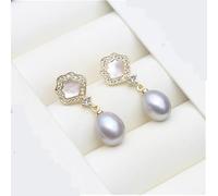PVUVTNAHW Natural Freshwater Dangling Pearl Earrings Trendy 925 Sterling Silver Pearl Drop Earrings For Women(Grey)