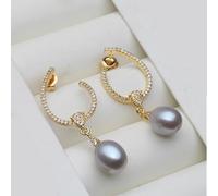 PVUVTNAHW Natural Freshwater Long Pearl Earrings Gold Palted Dangle Hanging Earrings For Woman(Grey)