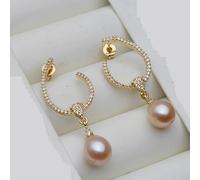 PVUVTNAHW Natural Freshwater Long Pearl Earrings Gold Palted Dangle Hanging Earrings For Woman(Pink)