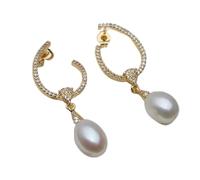 PVUVTNAHW Natural Freshwater Long Pearl Earrings Gold Palted Dangle Hanging Earrings For Woman(White)