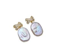 PVUVTNAHW Natural Freshwater Pearl Drop Earrings Gold Plated Baroque Pearl Earring For Women(White)