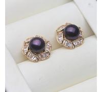 PVUVTNAHW Natural Freshwater Pearl Earrings Cute 18k Gold Plated Pearl Earrings For Women(Black)