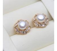 PVUVTNAHW Natural Freshwater Pearl Earrings Cute 18k Gold Plated Pearl Earrings For Women(White)