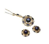 PVUVTNAHW Natural Freshwater Pearl Necklace and Earrings Set For Women,Gold Plated Pearl Jewelry Set Mother Wife Bridesmaid Gift(Black)