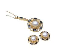 PVUVTNAHW Natural Freshwater Pearl Necklace and Earrings Set For Women,Gold Plated Pearl Jewelry Set Mother Wife Bridesmaid Gift(White)