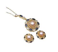 PVUVTNAHW Natural Freshwater Pearl Necklace and Earrings Set For Women,Gold Plated Pearl Jewelry Set Mother Wife Bridesmaid Gift(Pink)