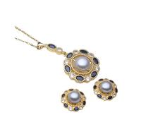 PVUVTNAHW Natural Freshwater Pearl Necklace and Earrings Set For Women,Gold Plated Pearl Jewelry Set Mother Wife Bridesmaid Gift(Grey)