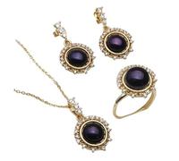 PVUVTNAHW Natural Freshwater Pearl Necklace Earrings Set Trendy Pearl Jewelry Set For Women(Black)