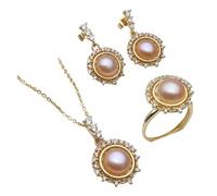PVUVTNAHW Natural Freshwater Pearl Necklace Earrings Set Trendy Pearl Jewelry Set For Women(Pink)