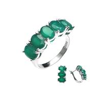 PVUVTNAHW Natural Green Agate Jewelry Set Ring Earring 925 Sterling Silver Gemstone Jewelry For Women(6)