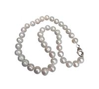PVUVTNAHW Natural Real Cultured White Potato Shape Pearl 10-11mm Necklace 925 Silver Clasp