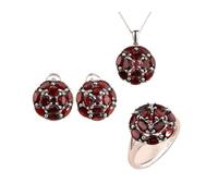 PVUVTNAHW Natural Red Garnet Ring Earrings Necklace Jewelry Set 925 Silver Women Fine Jewelry Anniversary(8)