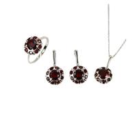 PVUVTNAHW Natural Red Garnet Ring Earrings Pendant Jewelry Set 925 Sterling Silver For Women's Daily Wear(7)