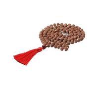 PVUVTNAHW Natural Rudraksha Knotted 108 Mala Bead Necklace Meditation Yoga Declaration Blessing Prayer Red Tassel Pendant Jewelry