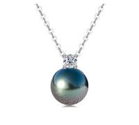 PVUVTNAHW Natural Tahitian Black Pearl 0.3ct Moissanite Diamond Necklace 925 Sterling Silver Necklace(10-11mm)