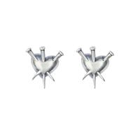 PVUVTNAHW Neo-Gothic Style 925 Sterling Silver Creative Retro Puncture The Heart Stud Earrings Minimalist Ear Jewelry