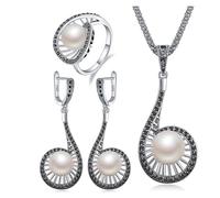 PVUVTNAHW Pearl Jewelry Set For Women White Pearl Drop Earrings Long Pendant Necklce Luxury Ring Set(8)