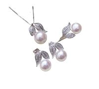 PVUVTNAHW Pearl Ring Necklace Earrings 925 Sterling Silver Natural Freshwater Pearl Jewelry Set For Women(White)