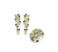 PVUVTNAHW Peridot Jewelry Set Natural Gemstone Earring Ring 925 Steling Siver Fine Jewelry For Women(9)