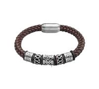 PVUVTNAHW Red Coffee Black Blue Leather Bracelet 316L Stainless Steel Viking Bead Strong Magnet Clasp For Man(21.5cm,Coffee Viking)