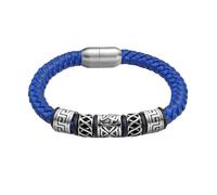 PVUVTNAHW Red Coffee Black Blue Leather Bracelet 316L Stainless Steel Viking Bead Strong Magnet Clasp For Man(23.5cm,Blue Viking)