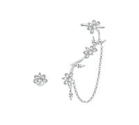PVUVTNAHW Silver Blossoming Flowers Earring 925 Sterling Silver Asymmetric Clear CZ Earring For Women