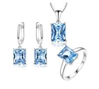 PVUVTNAHW Sky Blue Topaz Gemstone Jewelry Sets For Women 925 Sterling Silver Rings Necklace Pendant Clip Earrings(5)
