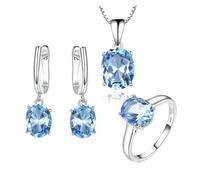 PVUVTNAHW Sky Blue Topaz Gemstone Jewelry Sets For Women 925 Sterling Silver Rings Necklace Pendant Clip Earrings(10)