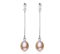 PVUVTNAHW Trendy Natural Freshwater Long Pearl Earrings Fashion 925 Silver Earring Jewelry For Woman(Pink)