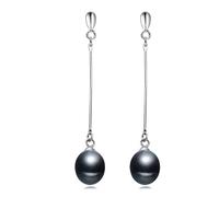 PVUVTNAHW Trendy Natural Freshwater Long Pearl Earrings Fashion 925 Silver Earring Jewelry For Woman(Black)