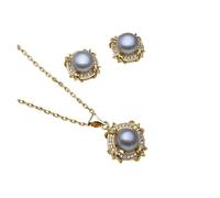 PVUVTNAHW Trendy Wedding Natural Freshwater Pearl Necklace And Earrings Jewelry Set For Women(Grey)