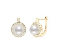 PVUVTNAHW Vintage Moissanite Hoops 7mm Freshwater Pearl Earrings Silver 925 Sterling Wedding Jewelry For Women(Geel)