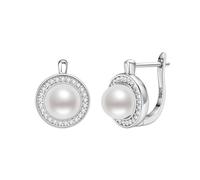 PVUVTNAHW Vintage Moissanite Hoops 7mm Freshwater Pearl Earrings Silver 925 Sterling Wedding Jewelry For Women(White)
