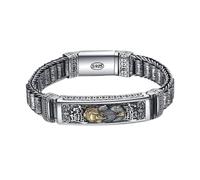 PVUVTNAHW Vintage Solid S925 Silver Retro Lucky Pixiu Man Bracelet Thick Style Domineering Trend Personality Jewelry(7.8inch)