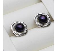 PVUVTNAHW Wedding Natural Freshwater Stud Earrings With Pearls Silver 925 Pearl Earrings For Woman(Black)
