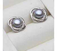 PVUVTNAHW Wedding Natural Freshwater Stud Earrings With Pearls Silver 925 Pearl Earrings For Woman(Grey)