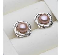 PVUVTNAHW Wedding Natural Freshwater Stud Earrings With Pearls Silver 925 Pearl Earrings For Woman(Purple)